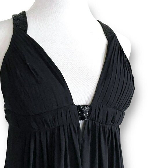 Y2k Vintage Cache Womens Dress Sz 4 Black Silk Beaded Open Back Cocktail LBD - Picture 10 of 15